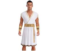 Sywiyi Costume romain grec antique pour homme - Robe Toga romaine avec manchettes - Costume d'Halloween et de carnaval - Blanc - Taille XXL