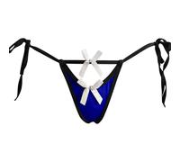 Sywiyi Culotte ouverte pour femme - Mini string - Bas de bikini - Entrejambe ouvert - Avec nœud - Lingerie sexy - Taille basse, Bleu roi A, taille unique