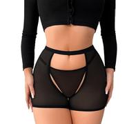 Sywiyi Culotte transparente pour femme - Taille haute - Avec string - Mini slip ouvert - Lingerie élastique, Noir , M