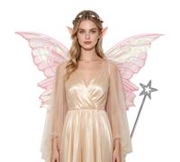 Sywiyi Ensemble Costume D'Ailes Fée Scintillantes Kit Cosplay Papillon Rose Taille unique