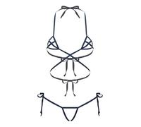Sywiyi Ensemble De Micro Bikini pour Femme Micro Bra Tiny Slip Soutien Gorge en Halter avec Culotte Ensemble De Soutien Gorge Et Culotte Bleu Marine Taille Unique