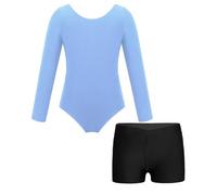Sywiyi Filles Gymnastique Justaucorps Manches Longues Avec Short Sportif Body De Gymnastique Danse Classique Ballerine Combinaison Entraînement Tenue De Ballet Patinage Bleu et noir 11-12 ans
