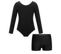Sywiyi Filles Gymnastique Justaucorps Manches Longues Avec Short Sportif Body De Gymnastique Danse Classique Ballerine Combinaison Entraînement Tenue De Ballet Patinage Noir 7-8 ans