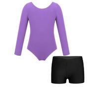 Sywiyi Filles Gymnastique Justaucorps Manches Longues Avec Short Sportif Body De Gymnastique Danse Classique Ballerine Combinaison Entraînement Tenue De Ballet Patinage Lavande et noir 3-4 ans