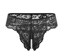 Sywiyi Micro String String Ouvert pour femme Sous-vêtements avec perles Culotte Thongs Lingerie Vêtements de nuit élastique, b noir, XL