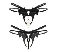 Sywiyi Mini String Bikini Femme Tanga Thong Sexy Hot Curvy G String Jockstrap Érotique Slip Femme Taille Basse Culotte Petite Culotte avec Perles Faux sous Vêtements Type B XL