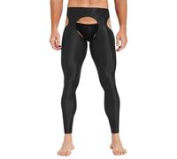 Sywiyi Pantalons Skinny Brillants pour Hommes Collants sans Entrejambe Leggings Sportifs Élastique À La Taille Collants De Sport Sexy Hot pour Sexe Gay Lingerie Noir Taille Unique