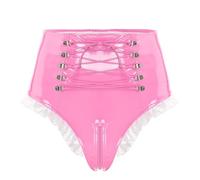 Sywiyi Perizoma pour Femme Slip Taille Haute Wetlook Culotte Tanga Thong en Cuir Verni G String Wetlook Lingerie Érotique sous Vêtements Brillants sous Vêtements Hot Rose XXL