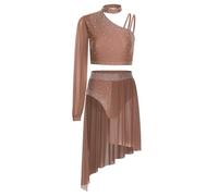 Sywiyi Robe De Bal Latino Américain Tango Femme Une Épaule Tenue De Patinage Artistique Crop Top De Gymnastique Jupe Costume De Danse Lyrique Contemporaine Rose poudré M