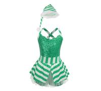 Sywiyi Robe De Fête De Noël Pour Mädchen Avec Chapeau Costume Père Noël Body Danse Classique Ballerine Robe Patinage Artistique Danse Latine Costume Vert 3-4 ans