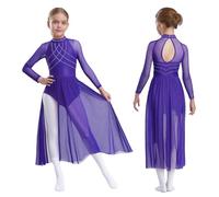 Sywiyi Robe De Patinage Artistique pour Mädchen Maxi Robe De Ballet Danse Classique Ballerine Body Gymnastique Rythmique Costume De Danse Latine Samba Rumba Salsa Violet 13-14 Ans