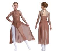 Sywiyi Robe De Patinage Artistique pour Mädchen Maxi Robe De Ballet Danse Classique Ballerine Body Gymnastique Rythmique Costume De Danse Latine Samba Rumba Salsa Rose poudré 5-6 Ans