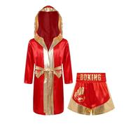 Sywiyi Set D Uniformes De Boxe Pour Enfants Et Adolescents Peignoir De Boxe Avec Short Muay Thai Mma Grappling Arts Martiaux Kickboxing Vêtements Or rouge 7-8 ans