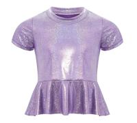 Sywiyi T-shirt à manches courtes pour fille - Tunique avec péplum - Brillant - Haut de danse - Jazz Hip Hop - Tenue de danse pour scène, Violet, 98-104