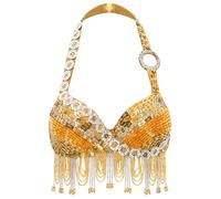 Sywiyi Top Court De Danse du Ventre pour Femme avec Nappes Pailletées Soutiengorge De Danse Moderne Jazz Latin Tango avec Franges Costume De Spectacle De Danse Jaune S
