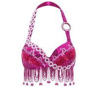Sywiyi Top Court De Danse du Ventre pour Femme avec Nappes Pailletées Soutiengorge De Danse Moderne Jazz Latin Tango avec Franges Costume De Spectacle De Danse Rose Vif S