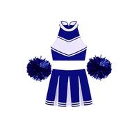 Sywiyi Vestimenta Cheerleader Femme Costume Cheerleading Carnaval Ou Événement Sportif Uniforme Scolaire Crop Top Jupe Plissée Pompon Costume Halloween Tenue Un bleu royal XXL