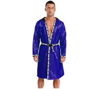Sywiyi Vêtements de boxe à paillettes pour homme, kimono, boxer, manteau avec capuche, costume de kickboxer, d'arts martiaux, bleu roi, taille XXL