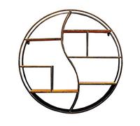 Sywlwxkq Étagère Murale Ronde pour Supports de Salon de Bar, étagères flottantes de bibliothèque cloison rétro, Cadre en métal/Fer + Planche de Bois, diamètre 80,5 cm