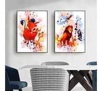 SYXBEIVK Aquarelle de Bande Dessinée Roi Lion Peinture sur Toile Affiches Et Imprime des Photos sur Le Mur Art pour Chambre d'enfants Décor À La Maison-40x60cmx2Pcs (Pas De Cadre)