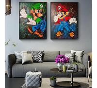 SYXBEIVK Mario Graffiti Art Toile Peintures sur le Mur Art Affiches et Gravures Moderne Street Art Photos Décoration de La Maison-35x50cmx2-pas de cadre