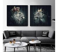 SYXBEIVK Roi Lion et Reine Animal Couple Toile Peinture Affiche et Impression Moderne Mur Art Image pour Salon Décor À La Maison-50x50cmx2 (pas de cadre)