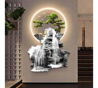 SYXHJTFZ Déco Murale 3D LED Panneau Installation Spécialisé, Rivière Porte-Bonheur Pin d'Accueil Luxe Neo-Chinois Wabi-Sabi pour Entrée Porche Mur Face(C,100 * 150cm/39.4 * 59.1in)