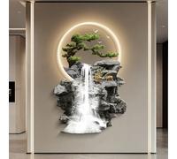 SYXHJTFZ Déco Murale 3D LED Panneau Installation Spécialisé, Rivière Porte-Bonheur Pin d'Accueil Luxe Neo-Chinois Wabi-Sabi pour Entrée Porche Mur Face(B,40 * 60cm/15.7 * 23.6in)