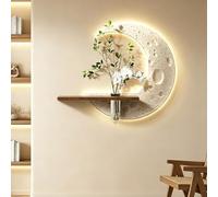 SYXHJTFZ Décoration Murale 3D en Grès Forme Lune à LED, Étagère Rangement Vase Plante Artificielle Déco Salon Chambre Entrée Maison(B,55 * 40cm/21.7 * 15.7in)