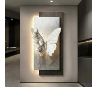 SYXHJTFZ Décoration Murale 3D LED Grès, Sculpture deux couches papillon abstrait sans cadre branché télécommandé pour entrée couloir moderne nordique luxe(C,90 * 180cm/35.4 * 70.9in)