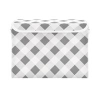 SyXIOP Bac de rangement pliable à carreaux gris de 40 L avec couvercles et poignées - Grande boîte de rangement de Noël pour placard et buanderie - 42 x 32 x 30 cm