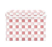 SyXIOP Bac de rangement pliable de 40 L avec couvercles et poignées - Motif à carreaux roses - Grande boîte de rangement robuste pour la maison et le bureau - 42 x 32 x 30 cm