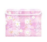 SyXIOP Bac de rangement pliable en plastique avec poignées et couvercles pour chambre à coucher, placard, salon, 42 x 32 x 30 cm - Motif à carreaux jaunes - Violet - 40 l