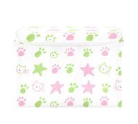 SyXIOP Boîtes de rangement pliables de 40 L avec poignées, motif chat vert, empreintes de pattes et étoiles roses, 42 x 32 x 30 cm