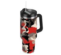 SyXIOP Bouteille d'eau isotherme en acier inoxydable avec couvercle à paille pour enfants, motif camouflage rouge, pour la maison, le bureau ou la voiture, 1,2 l