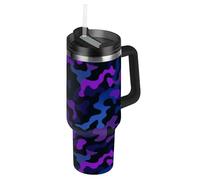 SyXIOP Bouteille d'eau isotherme réutilisable avec couvercle à paille pour la maison, le bureau ou la voiture, motif camouflage, violet, noir, bleu, 1 200 ml