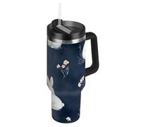 SyXIOP Cartoon Funny Bunny Bouteille d'eau de voyage sous vide à large goulot avec couvercle anti-fuite et paille décorative anti-fuite pour la maison, le bureau ou la voiture, 1,2 l