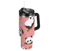 SyXIOP Cartoon Panda - Bouteille d'eau réutilisable sous vide pour enfants avec couvercle et paille - Anti-fuite - Tasse de voyage décorative pour eau, thé glacé ou café baso para café - 1200 ml