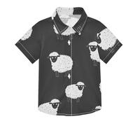 SyXIOP Chemise hawaïenne à manches courtes en forme de mouton avec illustration noire et blanche pour garçons, Illustration en noir et blanc moutons ardoise, 5-6 ans