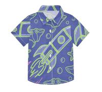 SyXIOP Chemise hawaïenne colorée à manches courtes imprimée à manches courtes pour garçon Motif raie manta, Vaisseau spatial coloré en forme de raie manta, 5-6 ans