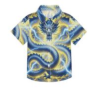 SyXIOP Chemises à manches courtes boutonnées bleues mythiques motif dragon chinois hawaïen pour garçons, Dragon chinois bleu mythique, 7-8 ans