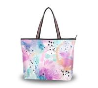 SyXIOP Colorful Blooms Watercolor Art Silk Fabric Zipper Straps for hand bags summer chick handbags for women leather Everyday & Travel, Art aquarelle fleurs colorées, Large