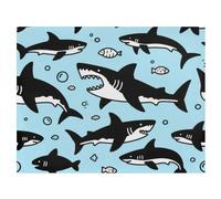 SyXIOP Couverture Minky pour bébé bleu océan requin poisson mignon | Couverture en mousseline double couche pour bébé garçon, dos à pois pour crèche, berceau, poussette, 152,4 x 127 cm