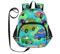SyXIOP Cute Ears Big Kid Sacs à dos Laisse Garçons Filles Anti-Perdu Maternelle Sac à dos avec Bande Réfléchissante Monstres Voiture Coloré Vert, Monstres Voiture Colorée Vert, M, Décontracté