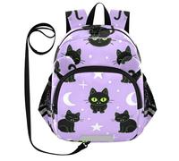 SyXIOP Cute Ears Mini Sac à dos pour enfants Laisse Cool Girls Sac à dos d'extérieur anti-perte avec bande réfléchissante Motif chat noir Violet, Dessin animé mignon chat noir violet, M, Décontracté