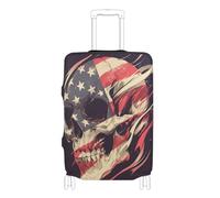 SyXIOP Grande housse de bagage élastique anti-rayures avec motif tête de mort pour 4 juillet, pour bagages de 45,7 à 81,3 cm, Crâne de dessin animé noir 4 juillet Jour de l'indépendance, XL 29-32 in