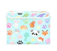 SyXIOP Grands bacs de rangement pliables avec poignées et couvercles Motif empreintes de pattes de Naimals Bleu 42 x 32 x 30 cm