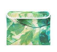 SyXIOP Green Leaves Bacs de rangement pliables de 40 L pour salle de classe avec poignées - Conteneurs robustes avec couvercles - Pour la maison et le bureau - 42 x 32 x 30 cm