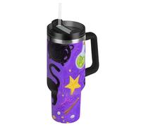 SyXIOP Halloween Black Cat Magic Bouteille d'eau réutilisable à large goulot avec couvercle et paille - Tasse à thé décorative avec couvercle pour la maison, le bureau ou la voiture - Vaso para te