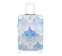 SyXIOP Housse de bagage à main élastique lavable en forme d'écailles de poisson bleu-blanc pour valise de 45,7 à 81,3 cm, Écailles de poisson bleu-blanc, L 26-28 in, Classique